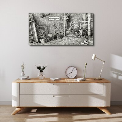 A pen with cows and tools Canvas wall art