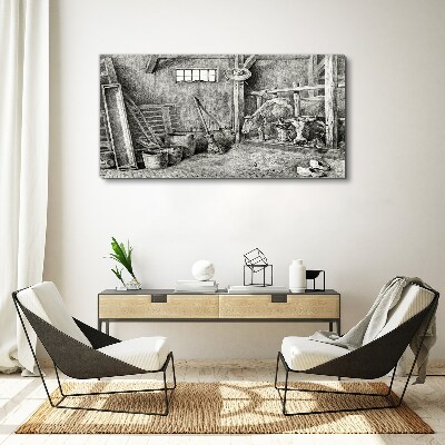 A pen with cows and tools Canvas wall art