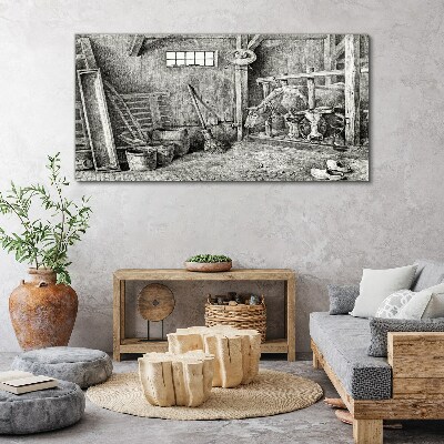A pen with cows and tools Canvas wall art