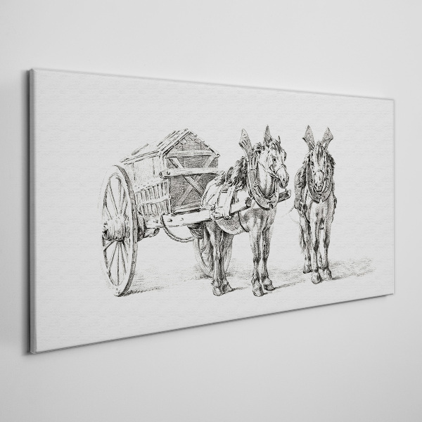 Two horses by a cart Print on canvas