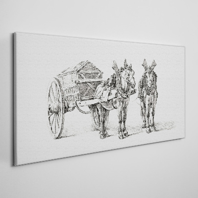 Two horses by a cart Print on canvas