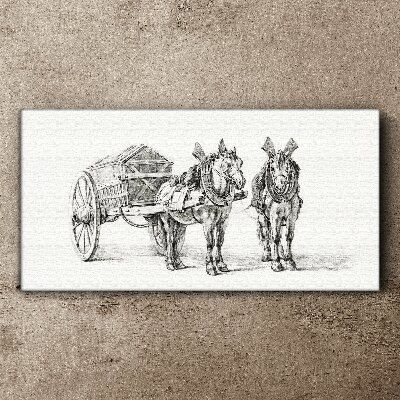 Two horses by a cart Print on canvas