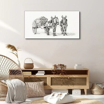 Two horses by a cart Print on canvas