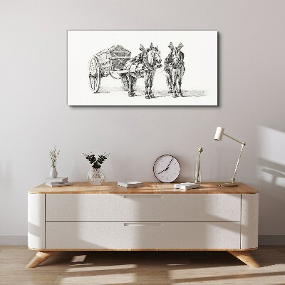 Two horses by a cart Print on canvas