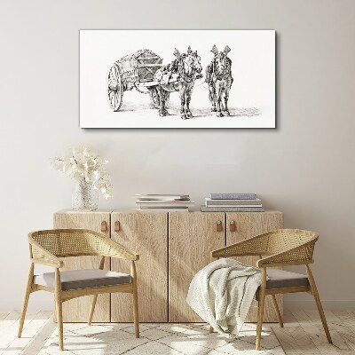 Two horses by a cart Print on canvas