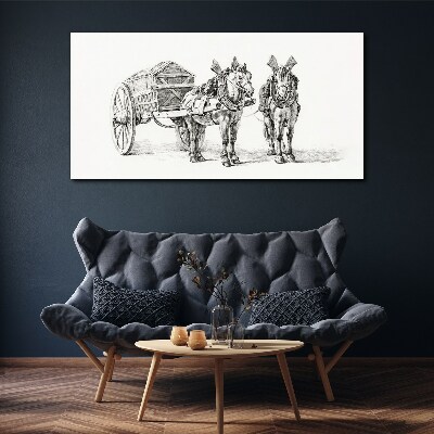Two horses by a cart Print on canvas