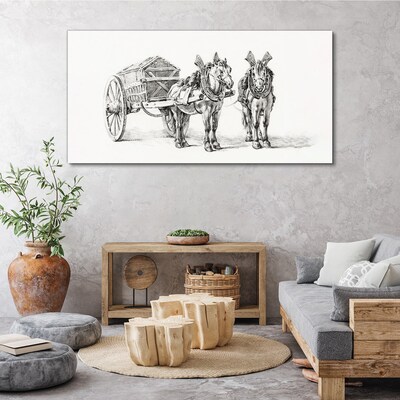 Two horses by a cart Print on canvas