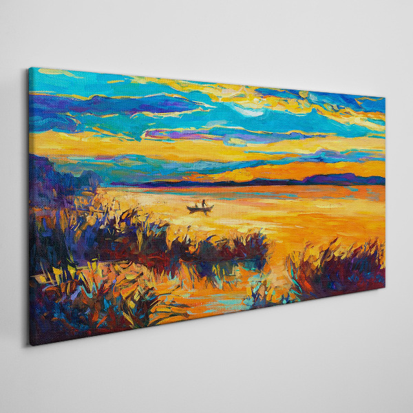 Golden reflections over the water Print on canvas