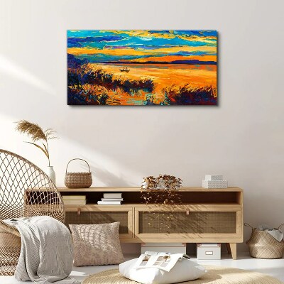 Golden reflections over the water Print on canvas