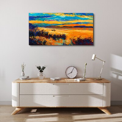 Golden reflections over the water Print on canvas