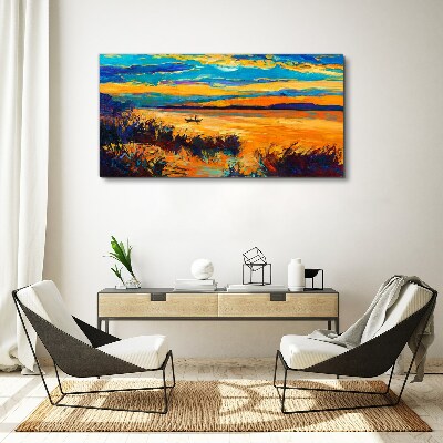 Golden reflections over the water Print on canvas