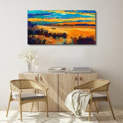 Golden reflections over the water Print on canvas