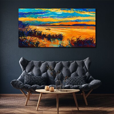 Golden reflections over the water Print on canvas