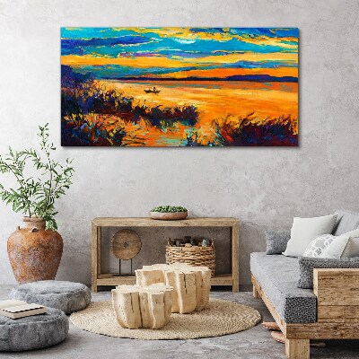 Golden reflections over the water Print on canvas