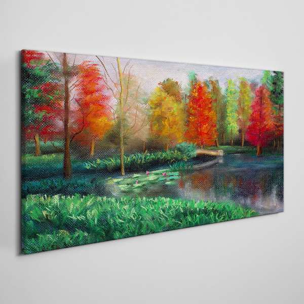 Autumn scenery by the lake Print on canvas