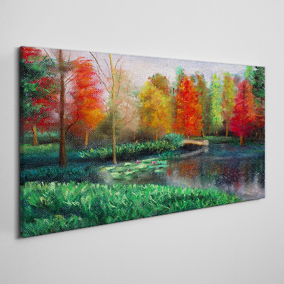 Autumn scenery by the lake Print on canvas