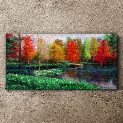 Autumn scenery by the lake Print on canvas