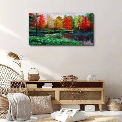 Autumn scenery by the lake Print on canvas