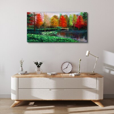 Autumn scenery by the lake Print on canvas