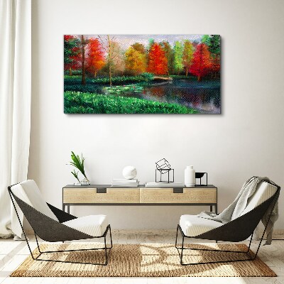 Autumn scenery by the lake Print on canvas
