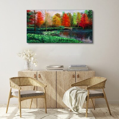 Autumn scenery by the lake Print on canvas