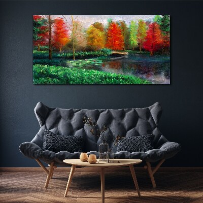 Autumn scenery by the lake Print on canvas