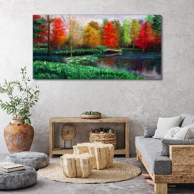 Autumn scenery by the lake Print on canvas