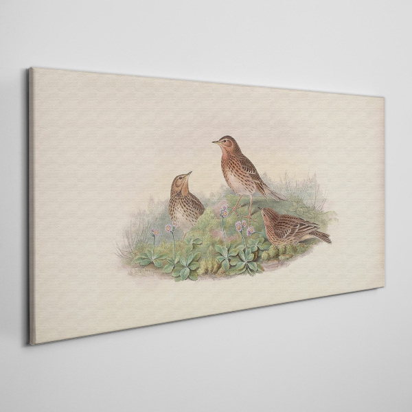 Birds on a background of flowers Canvas wall art