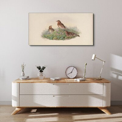 Birds on a background of flowers Canvas wall art
