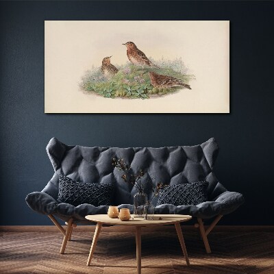Birds on a background of flowers Canvas wall art