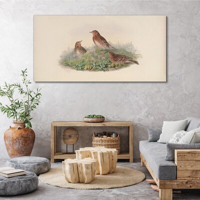 Birds on a background of flowers Canvas wall art