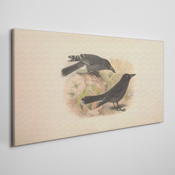 Black birds on a pastel background Canvas wall art