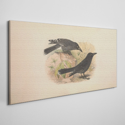 Black birds on a pastel background Canvas wall art