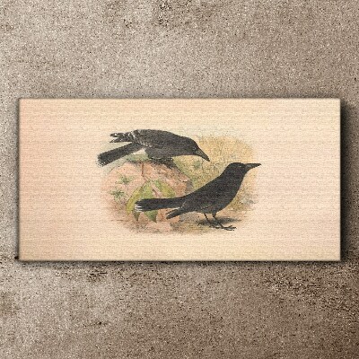 Black birds on a pastel background Canvas wall art