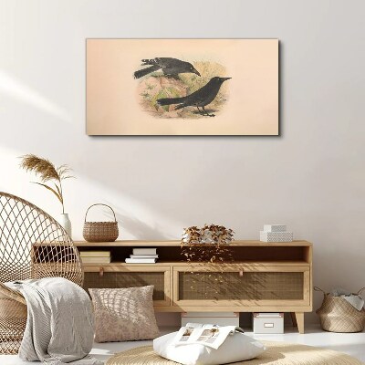 Black birds on a pastel background Canvas wall art