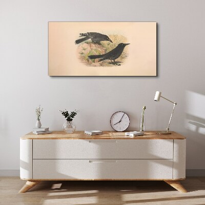 Black birds on a pastel background Canvas wall art