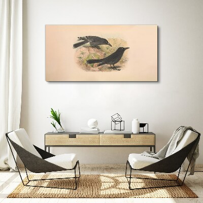 Black birds on a pastel background Canvas wall art