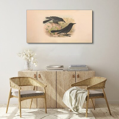 Black birds on a pastel background Canvas wall art