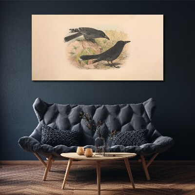 Black birds on a pastel background Canvas wall art