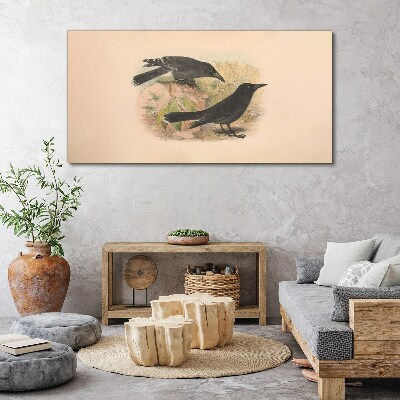 Black birds on a pastel background Canvas wall art