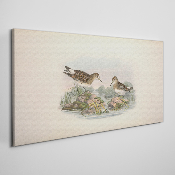 Birds by the pond in pastel colors Canvas wall art
