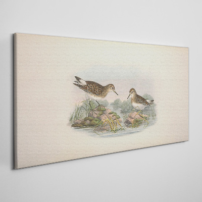 Birds by the pond in pastel colors Canvas wall art