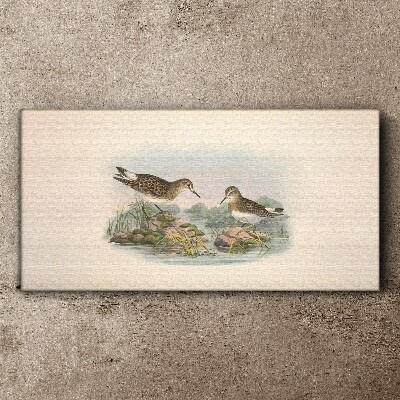 Birds by the pond in pastel colors Canvas wall art