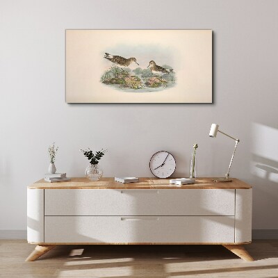 Birds by the pond in pastel colors Canvas wall art