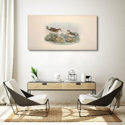 Birds by the pond in pastel colors Canvas wall art