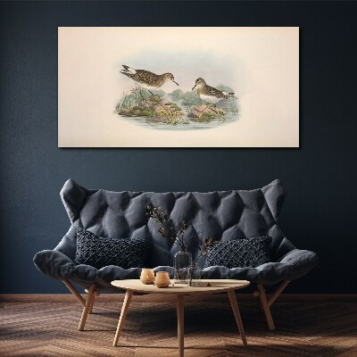 Birds by the pond in pastel colors Canvas wall art