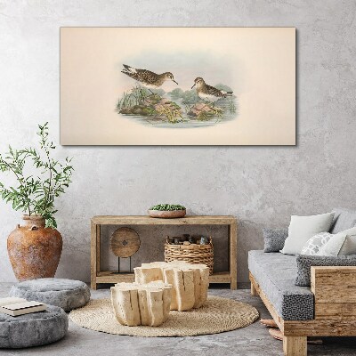 Birds by the pond in pastel colors Canvas wall art