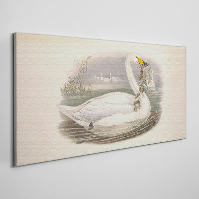 Swan with a branch Canvas wall art
