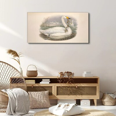 Swan with a branch Canvas wall art