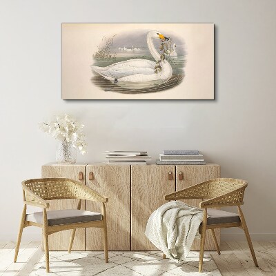 Swan with a branch Canvas wall art